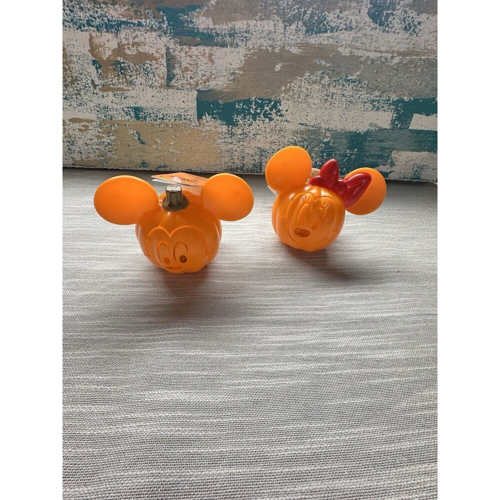 Disney Minnie Mickey Mouse Lot of 2 Light Up Mini Pumpkin 4" Halloween Plastic